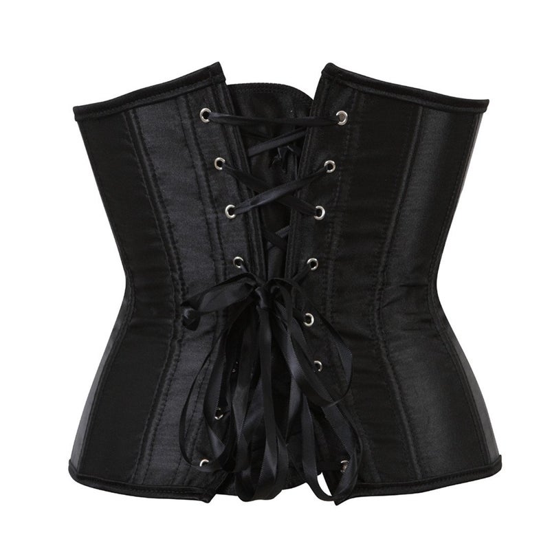 Kranchungel Women's Vintage Satin Underbust Corset Bustier Waist Cincher Bodyshaper X-Large Black - Image 3